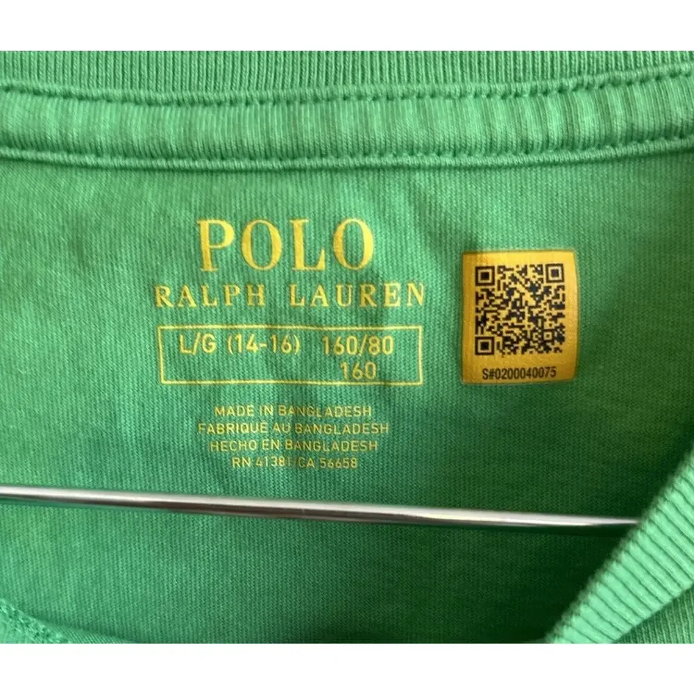 Polo Ralph Lauren Boys T-Shirt Green Large 14-16 Yellow Pony Short Sleeve Preppy